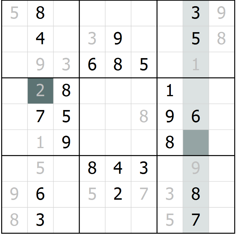 Position des candidats pour la solution de la Gr 55 page 57 du magazine de sudoku Success n° 020