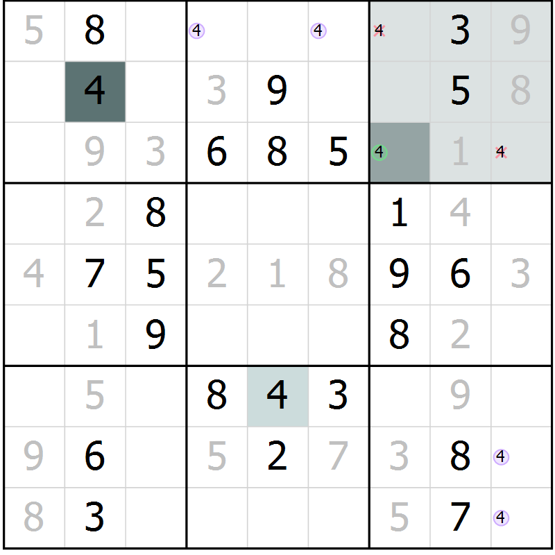 Position des candidats pour la solution de la Gr 55 page 57 du magazine de sudoku Success n° 020