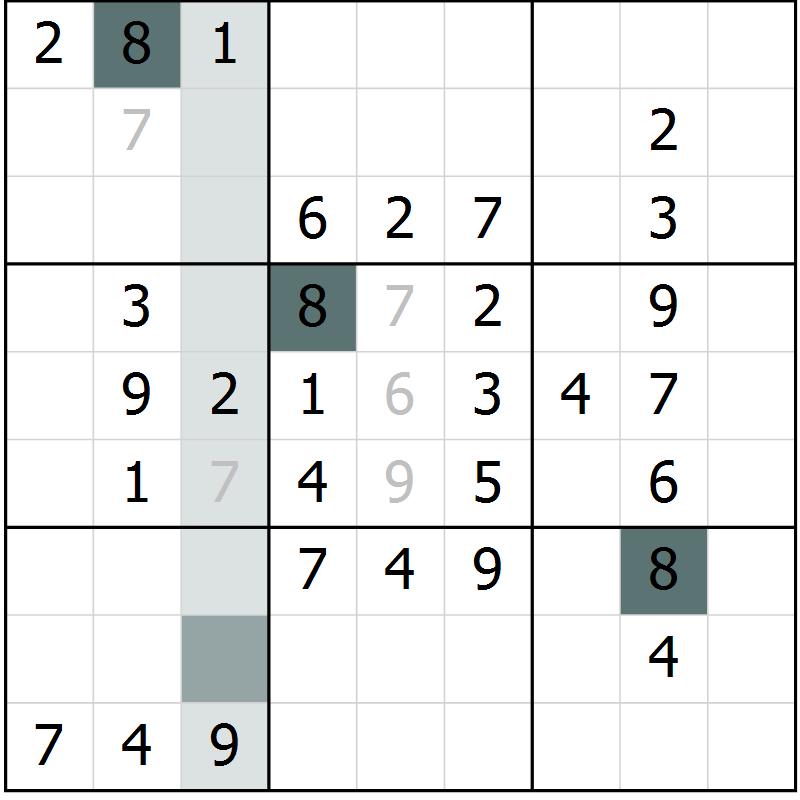 Position des candidats pour la solution de la Gr 57 page 59 du magazine de sudoku Success n° 020