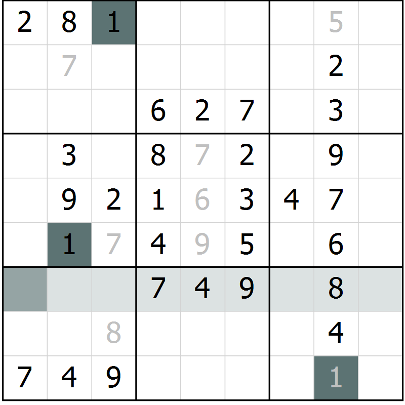 Position des candidats pour la solution de la Gr 57 page 59 du magazine de sudoku Success n° 020