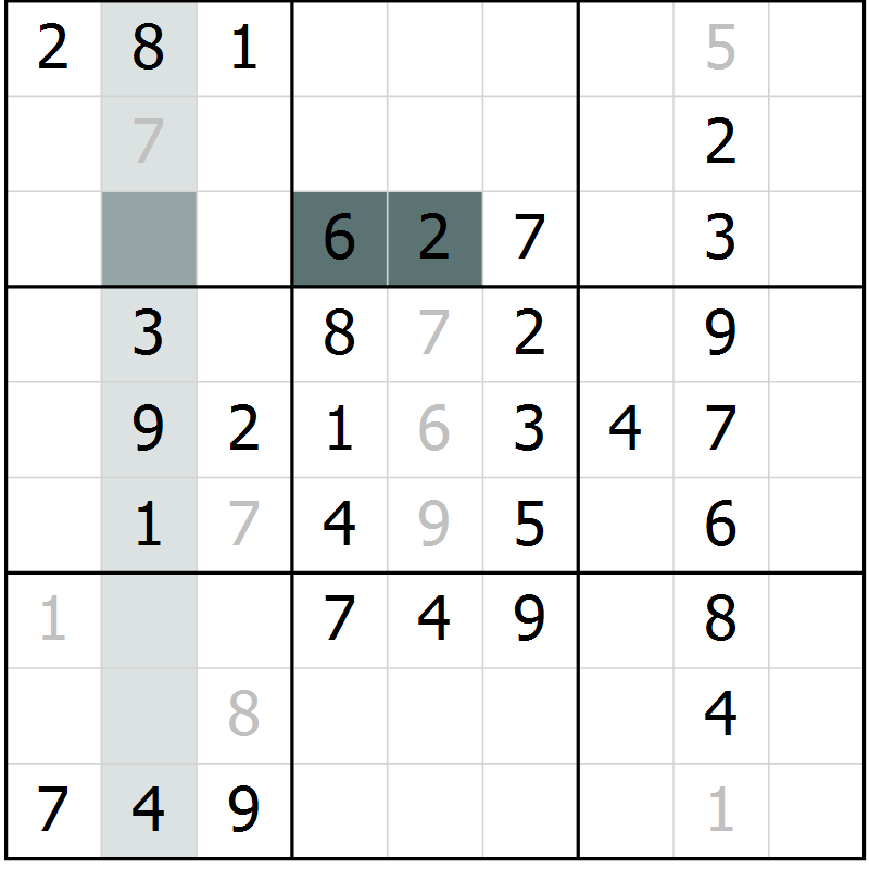 Position des candidats pour la solution de la Gr 57 page 59 du magazine de sudoku Success n° 020