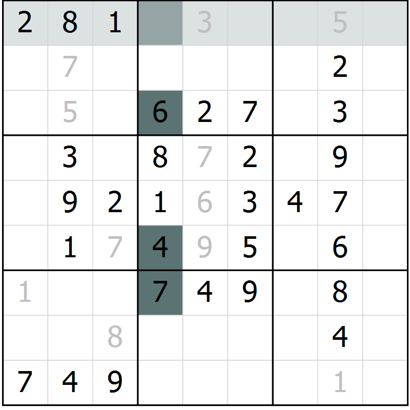 Position des candidats pour la solution de la Gr 57 page 59 du magazine de sudoku Success n° 020
