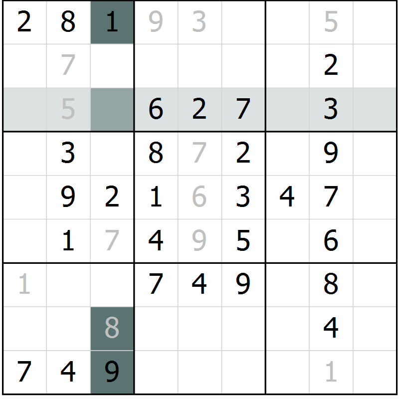 Position des candidats pour la solution de la Gr 57 page 59 du magazine de sudoku Success n° 020