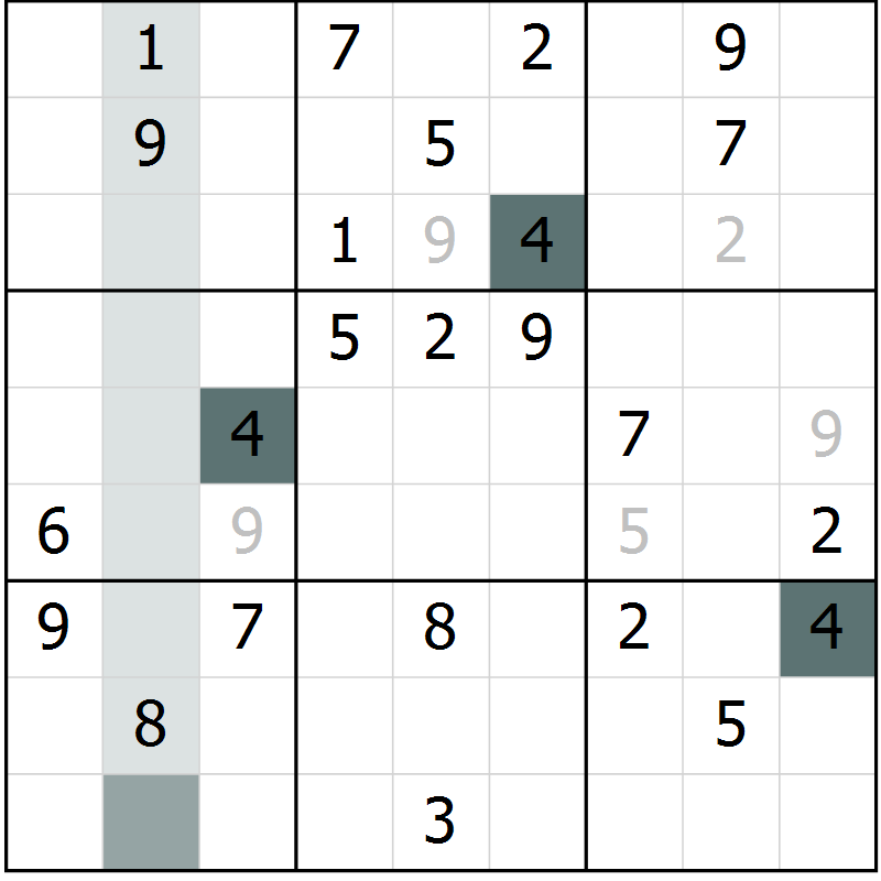 Position des candidats pour la solution de la Gr 58 page 60 du magazine de sudoku Success n° 020
