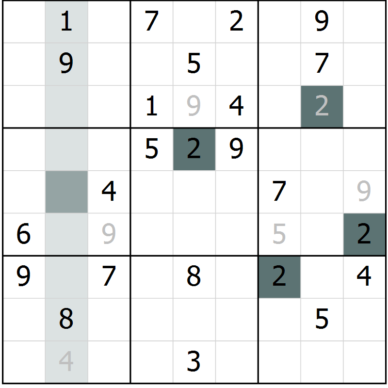 Position des candidats pour la solution de la Gr 58 page 60 du magazine de sudoku Success n° 020
