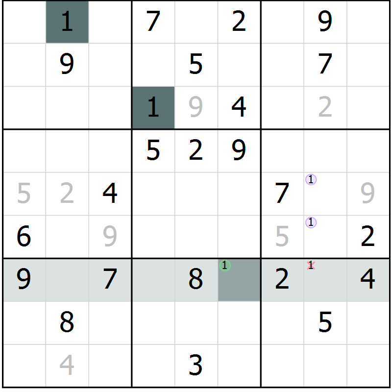 Position des candidats pour la solution de la Gr 58 page 60 du magazine de sudoku Success n° 020