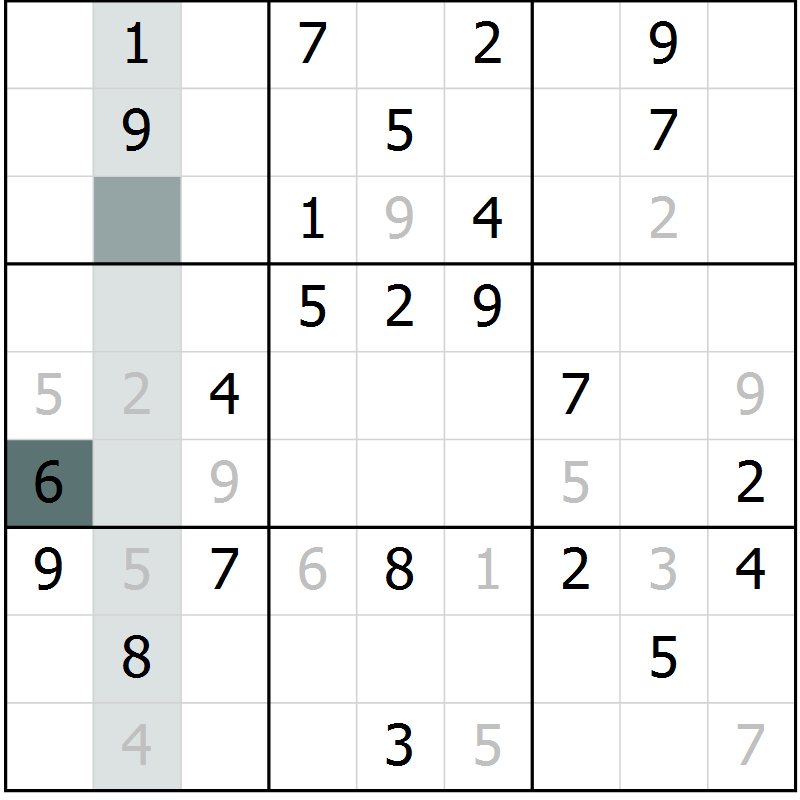Position des candidats pour la solution de la Gr 58 page 60 du magazine de sudoku Success n° 020