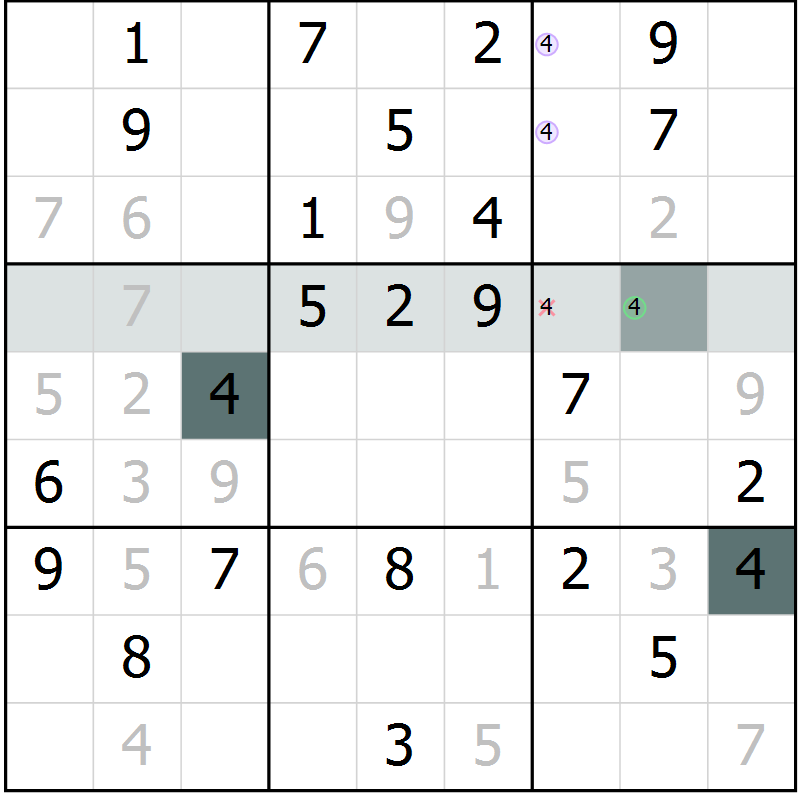 Position des candidats pour la solution de la Gr 58 page 60 du magazine de sudoku Success n° 020