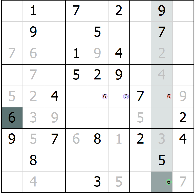 Position des candidats pour la solution de la Gr 58 page 60 du magazine de sudoku Success n° 020