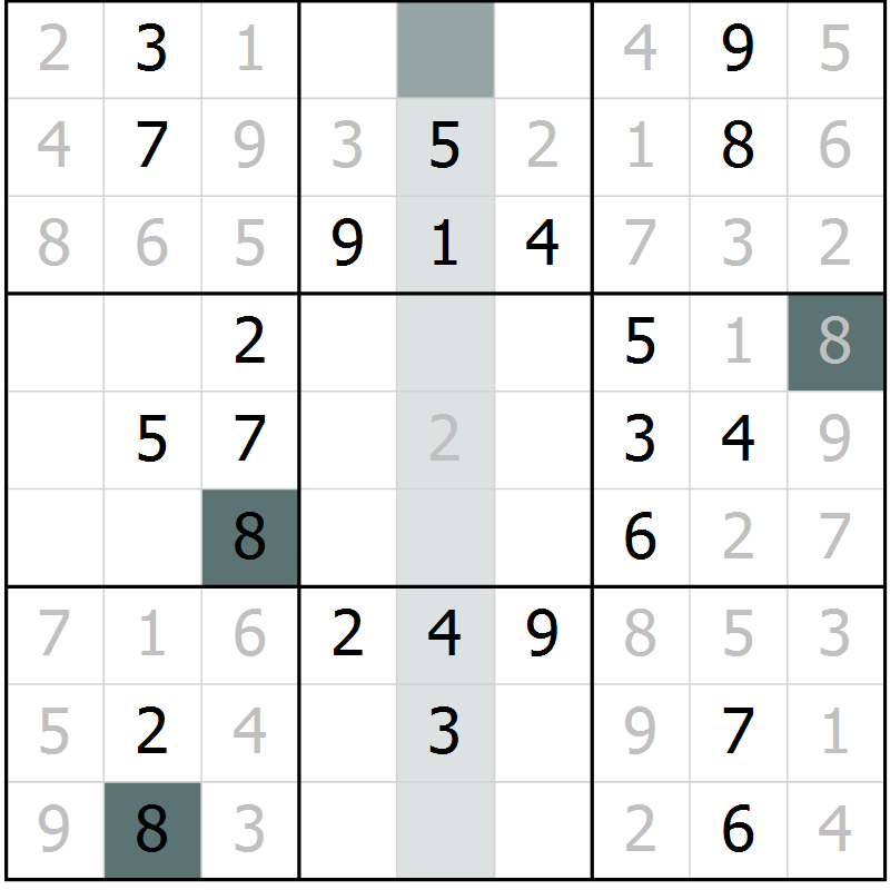 Position des candidats pour la solution de la Gr 59 page 61 du magazine de sudoku Success n° 020