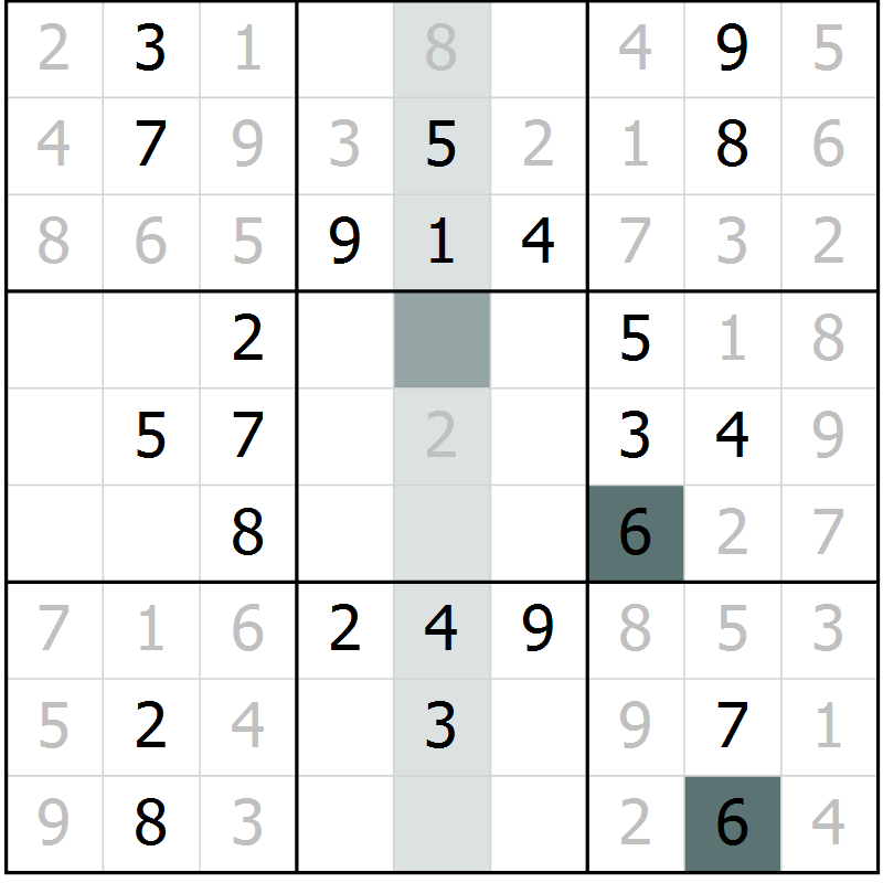 Position des candidats pour la solution de la Gr 59 page 61 du magazine de sudoku Success n° 020