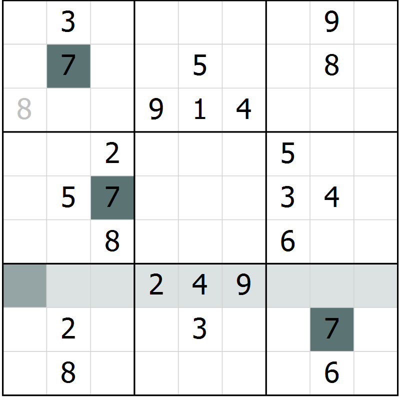 Position des candidats pour la solution de la Gr 59 page 61 du magazine de sudoku Success n° 020