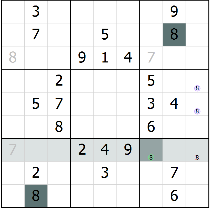 Position des candidats pour la solution de la Gr 59 page 61 du magazine de sudoku Success n° 020