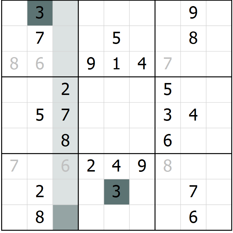 Position des candidats pour la solution de la Gr 59 page 61 du magazine de sudoku Success n° 020