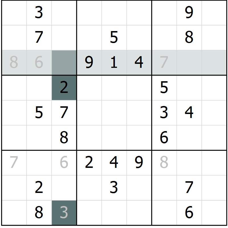 Position des candidats pour la solution de la Gr 59 page 61 du magazine de sudoku Success n° 020