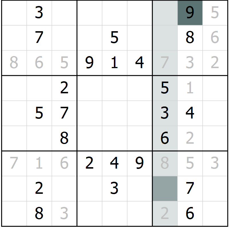 Position des candidats pour la solution de la Gr 59 page 61 du magazine de sudoku Success n° 020