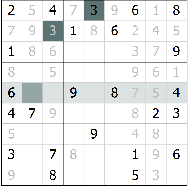 Position des candidats pour la solution de la Gr 6 page 8 du magazine de sudoku Success n° 020