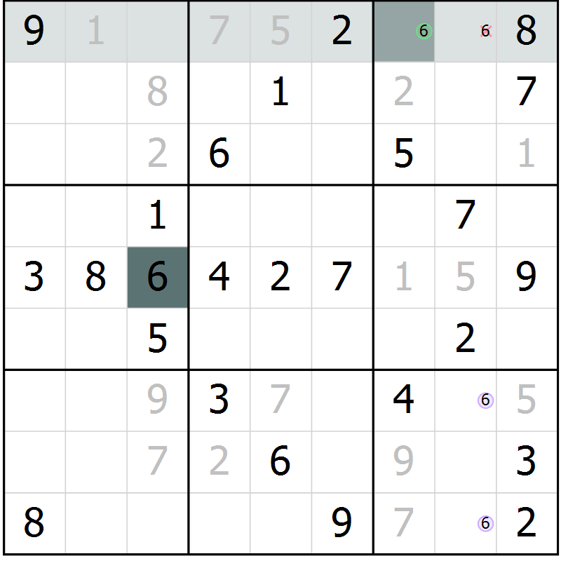Position des candidats pour la solution de la Gr 60 page 62 du magazine de sudoku Success n° 020