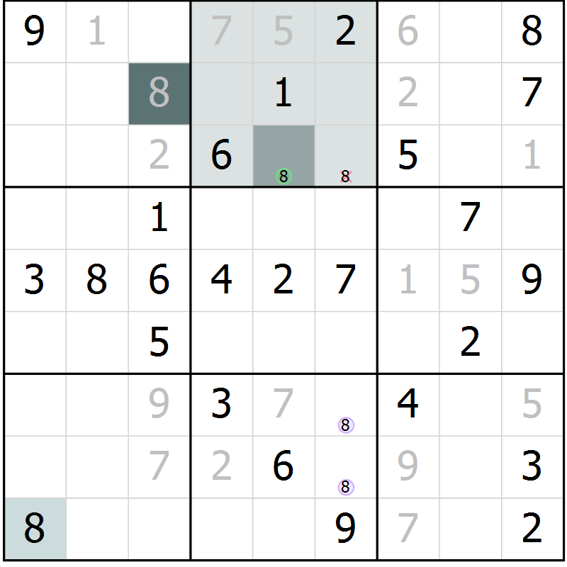 Position des candidats pour la solution de la Gr 60 page 62 du magazine de sudoku Success n° 020
