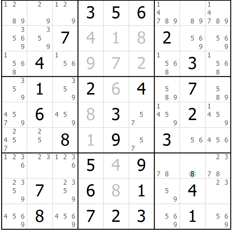 Position des candidats pour la solution de la Gr 61 page 63 du magazine de sudoku Success n° 020