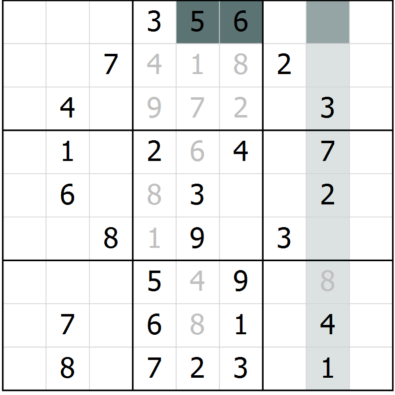 Position des candidats pour la solution de la Gr 61 page 63 du magazine de sudoku Success n° 020