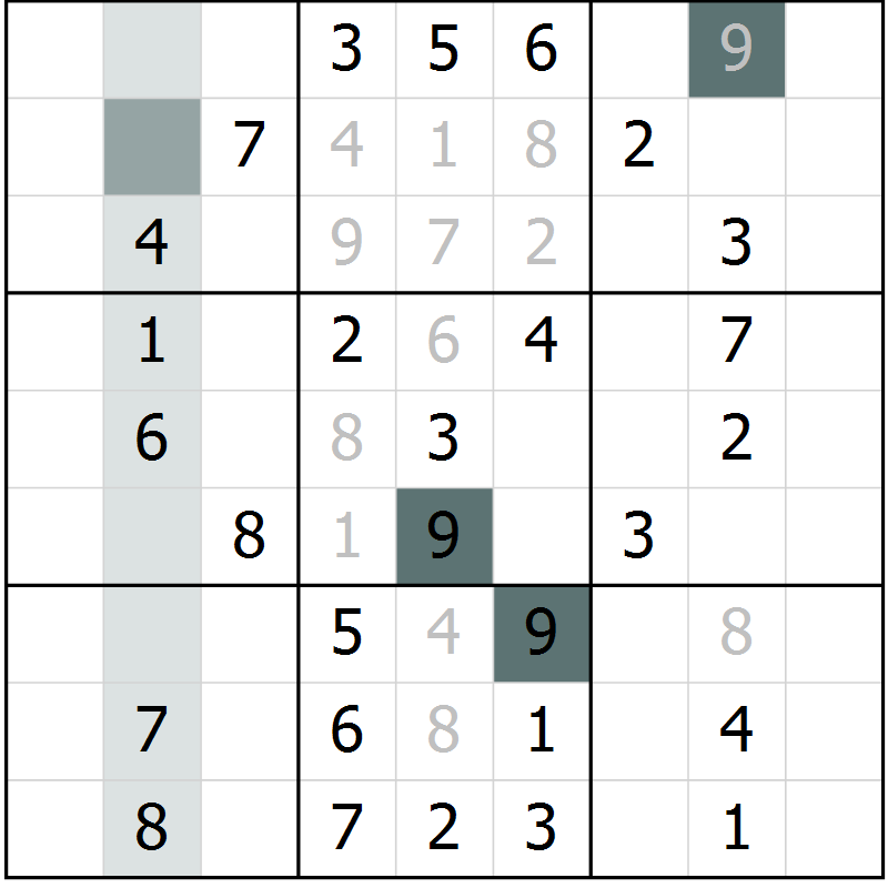 Position des candidats pour la solution de la Gr 61 page 63 du magazine de sudoku Success n° 020