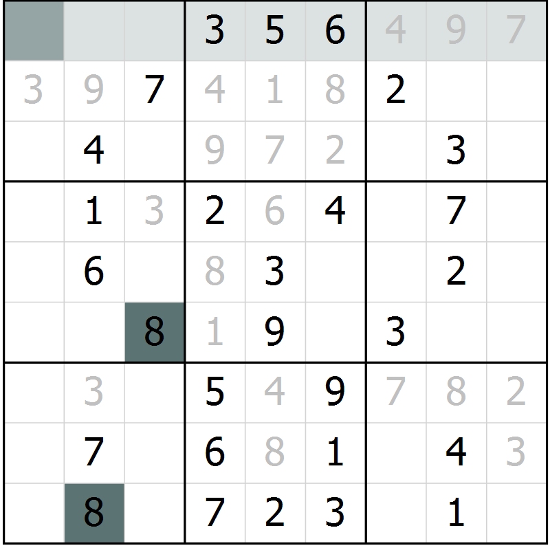 Position des candidats pour la solution de la Gr 61 page 63 du magazine de sudoku Success n° 020