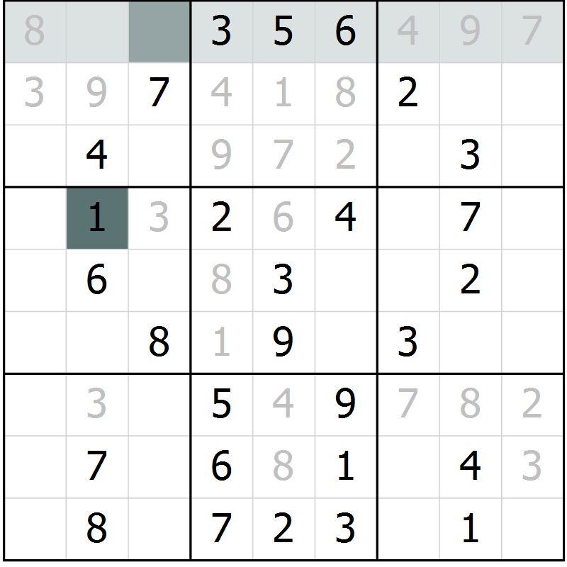 Position des candidats pour la solution de la Gr 61 page 63 du magazine de sudoku Success n° 020