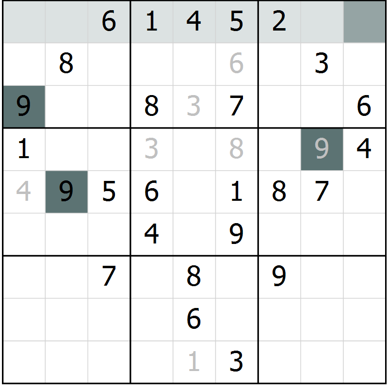 Position des candidats pour la solution de la Gr 62 page 64 du magazine de sudoku Success n° 020