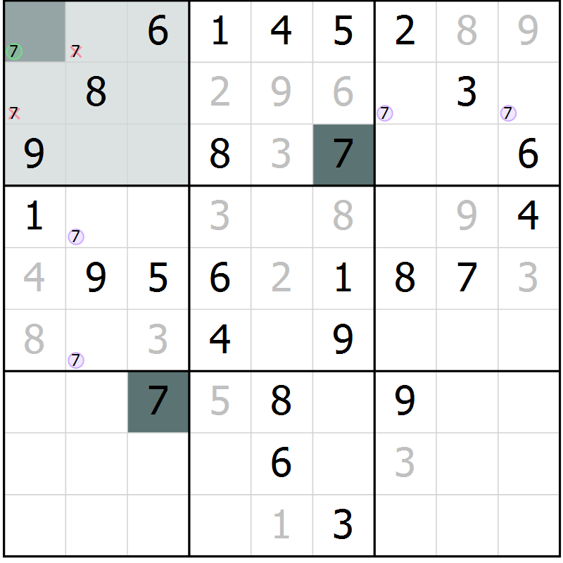 Position des candidats pour la solution de la Gr 62 page 64 du magazine de sudoku Success n° 020