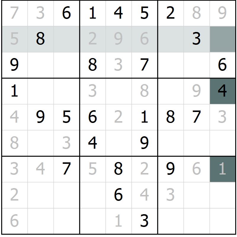 Position des candidats pour la solution de la Gr 62 page 64 du magazine de sudoku Success n° 020