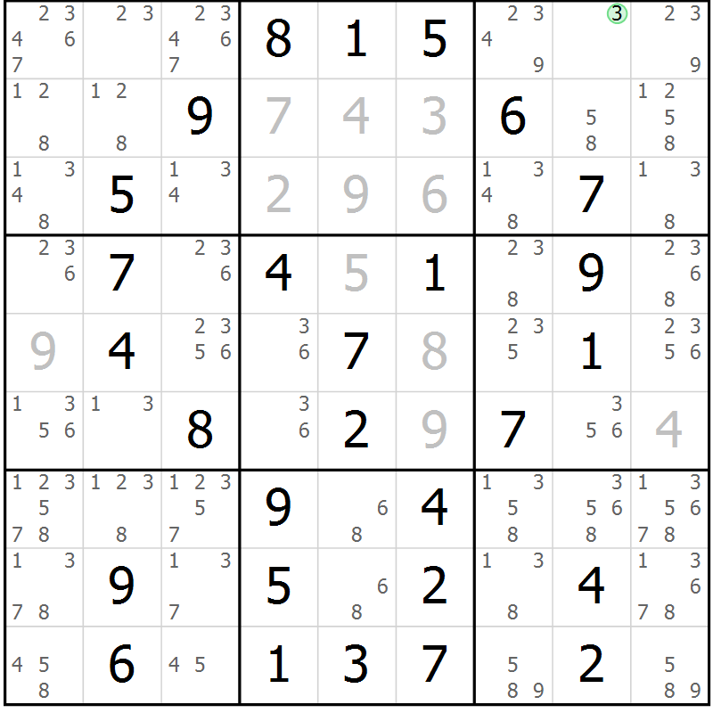 Position des candidats pour la solution de la Gr 63 page 65 du magazine de sudoku Success n° 020
