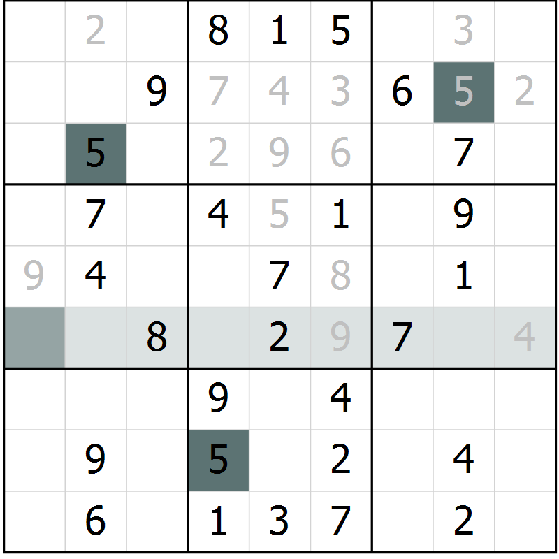 Position des candidats pour la solution de la Gr 63 page 65 du magazine de sudoku Success n° 020