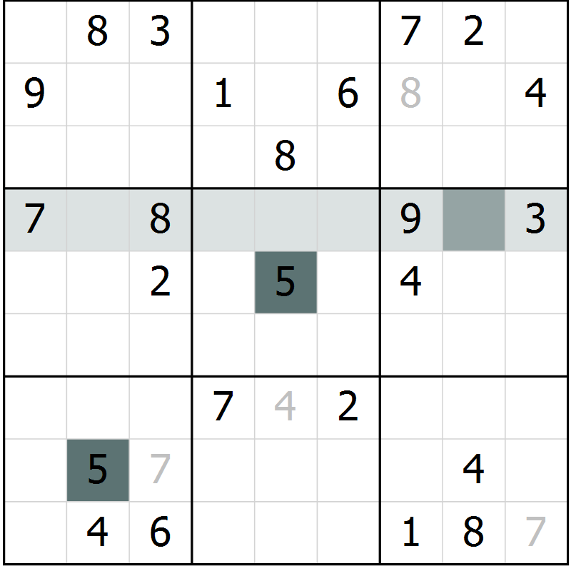 Position des candidats pour la solution de la Gr 65 page 67 du magazine de sudoku Success n° 020