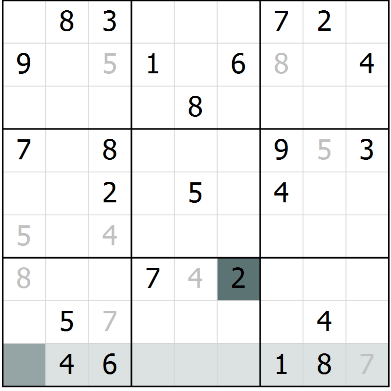 Position des candidats pour la solution de la Gr 65 page 67 du magazine de sudoku Success n° 020