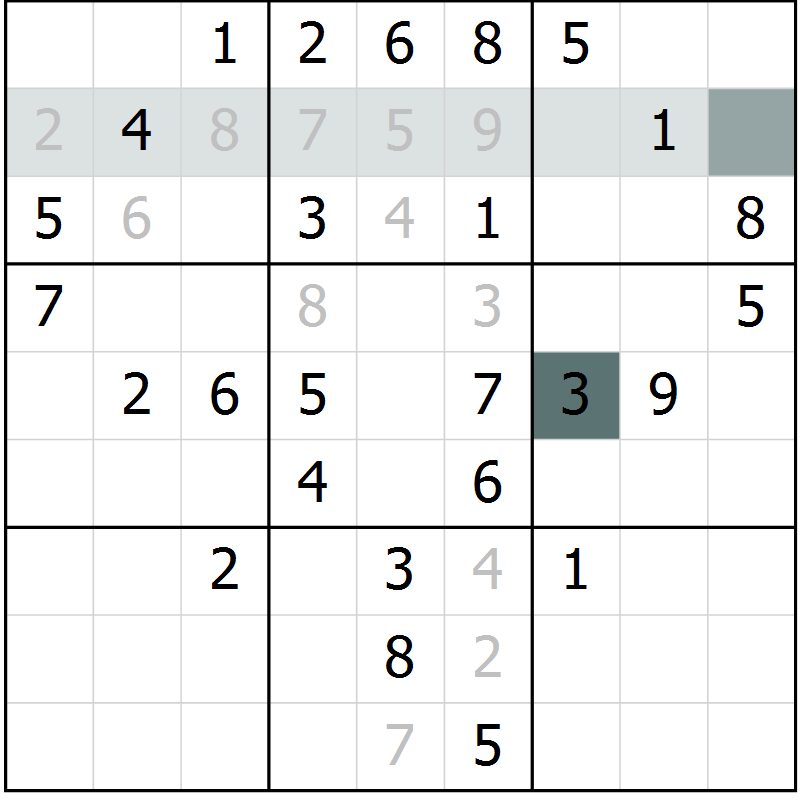 Position des candidats pour la solution de la Gr 67 page 69 du magazine de sudoku Success n° 020