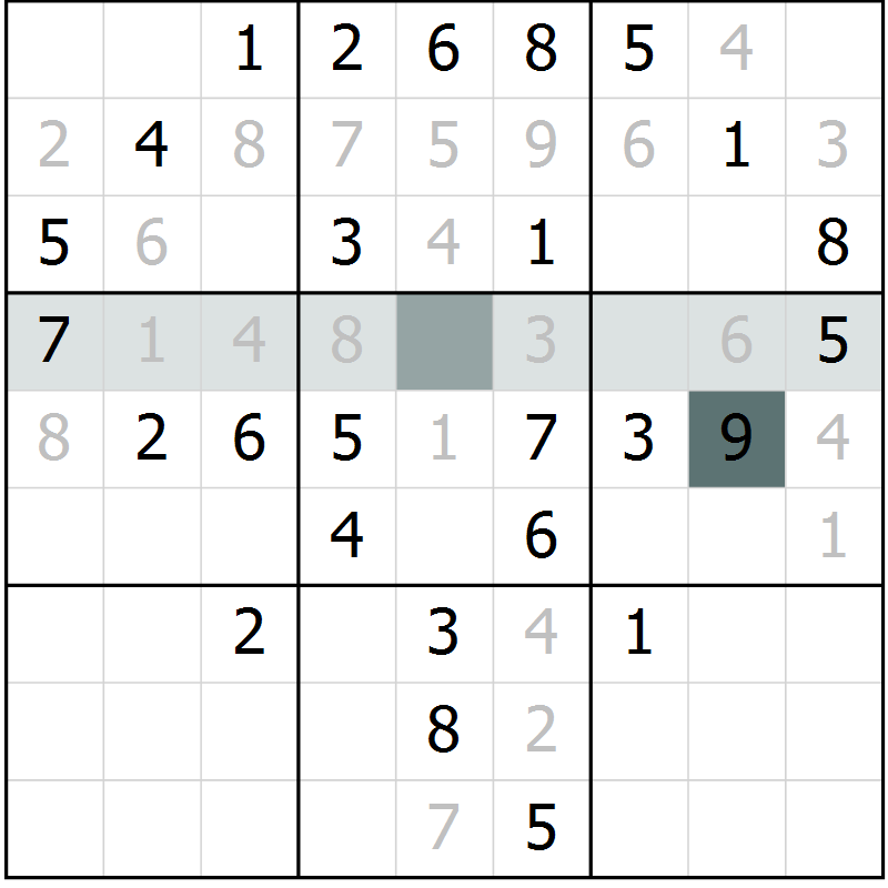 Position des candidats pour la solution de la Gr 67 page 69 du magazine de sudoku Success n° 020