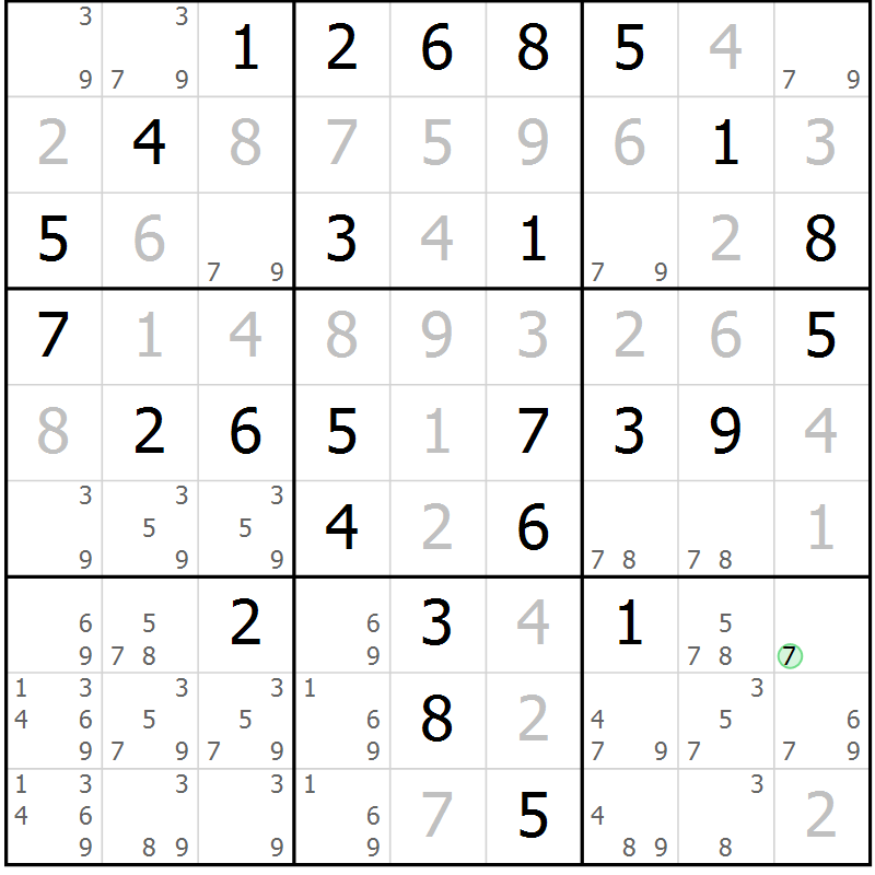 Position des candidats pour la solution de la Gr 67 page 69 du magazine de sudoku Success n° 020