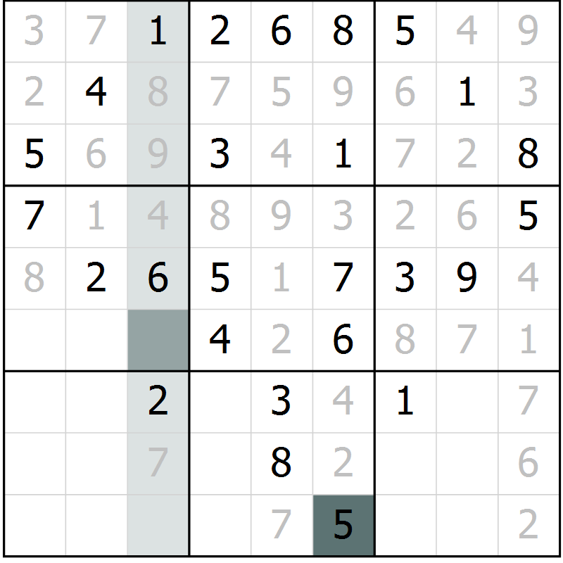 Position des candidats pour la solution de la Gr 67 page 69 du magazine de sudoku Success n° 020