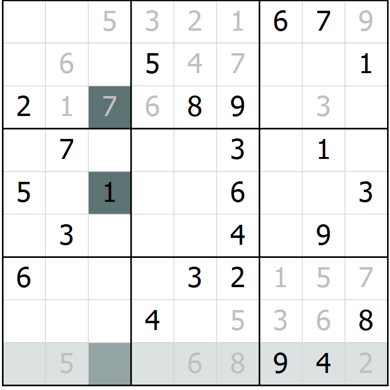 Position des candidats pour la solution de la Gr 68 page 70 du magazine de sudoku Success n° 020