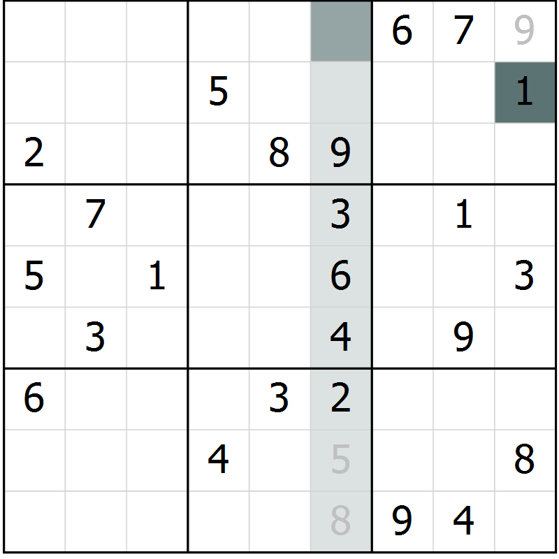 Position des candidats pour la solution de la Gr 68 page 70 du magazine de sudoku Success n° 020