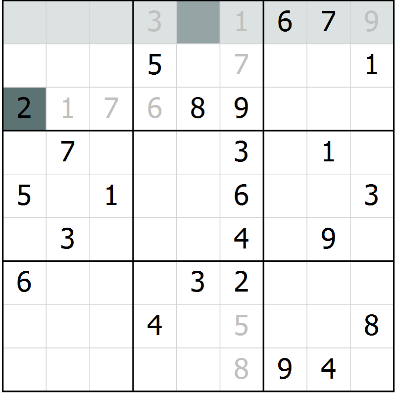 Position des candidats pour la solution de la Gr 68 page 70 du magazine de sudoku Success n° 020