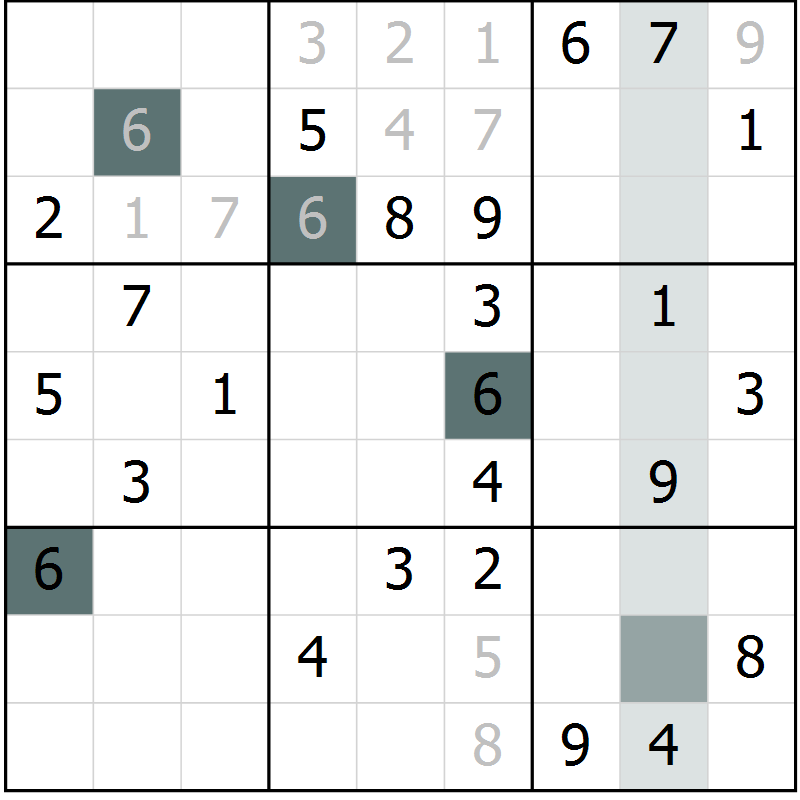 Position des candidats pour la solution de la Gr 68 page 70 du magazine de sudoku Success n° 020