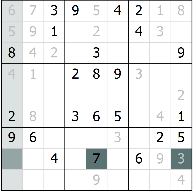 Position des candidats pour la solution de la Gr 69 page 71 du magazine de sudoku Success n° 020