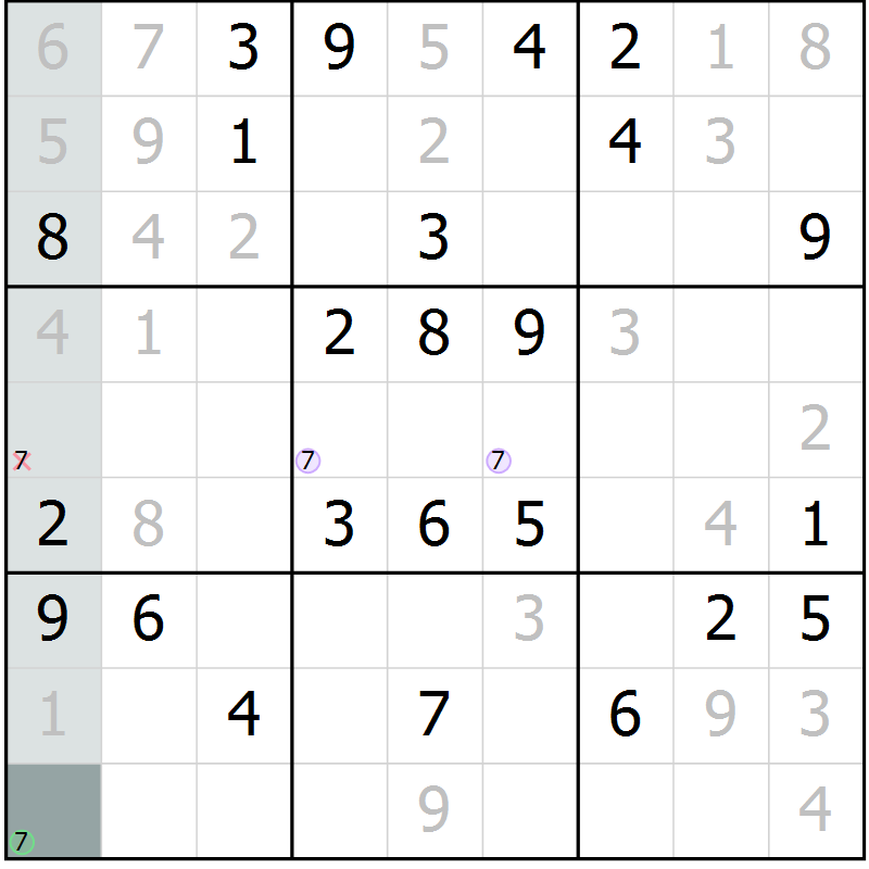 Position des candidats pour la solution de la Gr 69 page 71 du magazine de sudoku Success n° 020