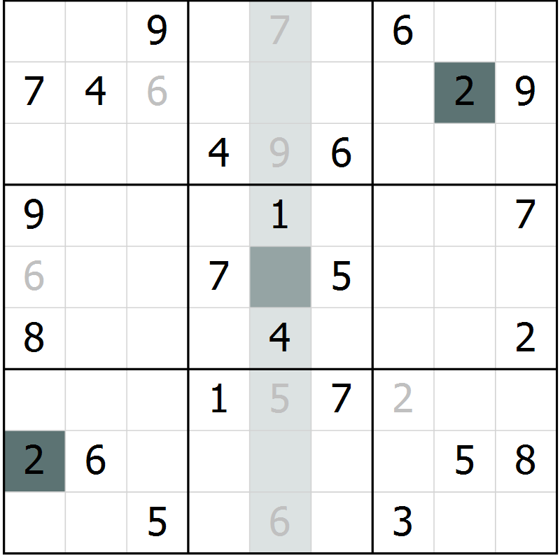 Position des candidats pour la solution de la Gr 7 page 9 du magazine de sudoku Success n° 020