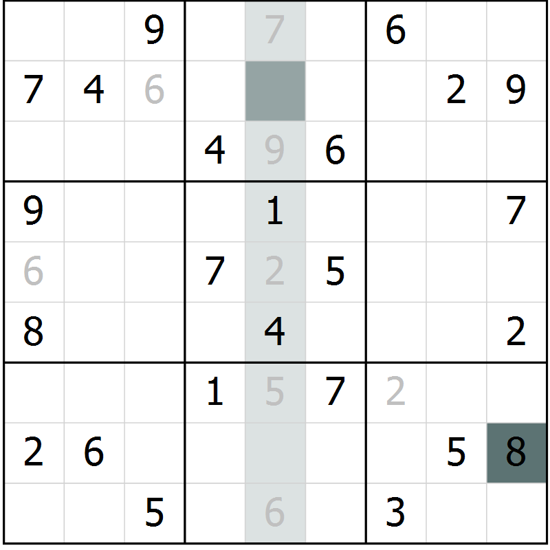 Position des candidats pour la solution de la Gr 7 page 9 du magazine de sudoku Success n° 020