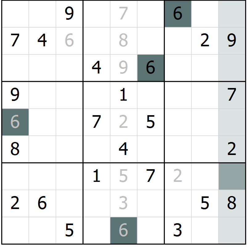 Position des candidats pour la solution de la Gr 7 page 9 du magazine de sudoku Success n° 020