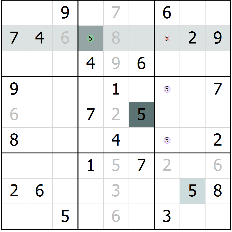 Position des candidats pour la solution de la Gr 7 page 9 du magazine de sudoku Success n° 020