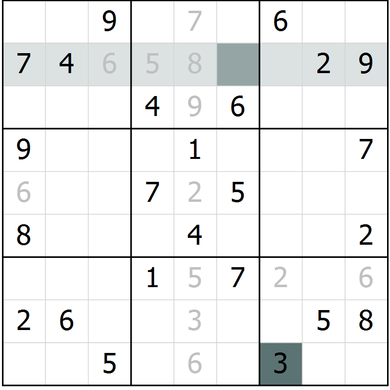 Position des candidats pour la solution de la Gr 7 page 9 du magazine de sudoku Success n° 020